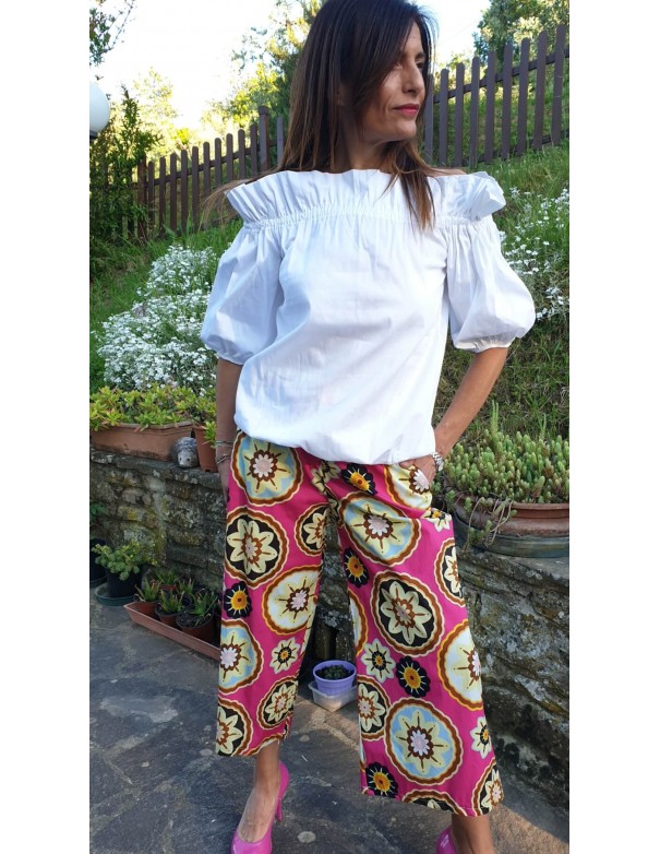Pantalone Donna Largo Fantasia Fucsia