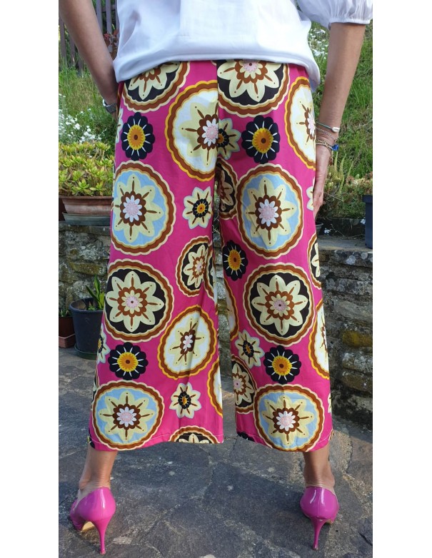 Pantalone Donna Largo Fantasia Fucsia