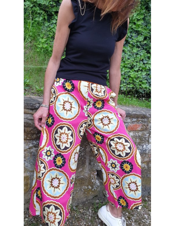 Pantalone Donna Largo Fantasia Fucsia