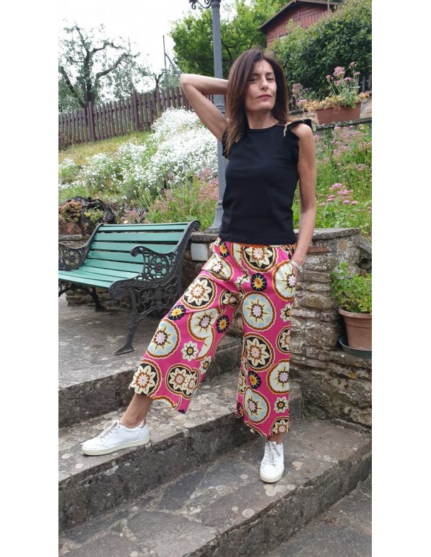 Pantalone Donna Largo Fantasia Fucsia