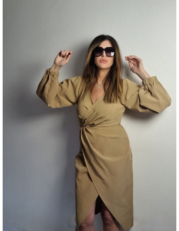 Vestito Incrociato Beige Bianco