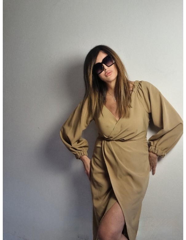 Vestito Incrociato Beige Bianco