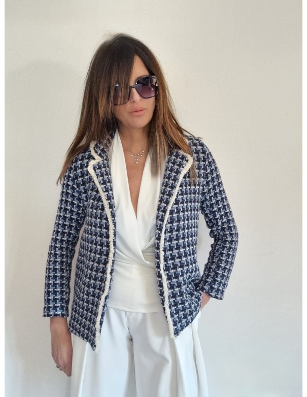 Giacca Quadretti Blu Bianco