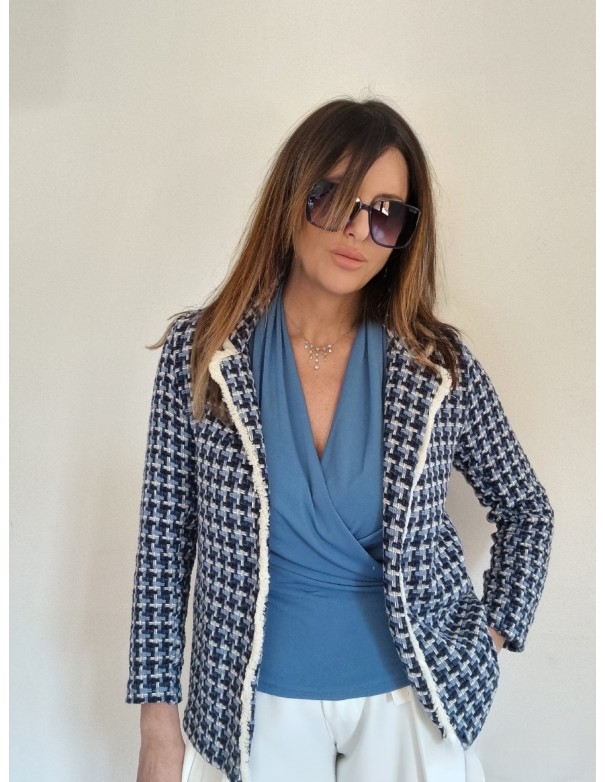 Giacca Quadretti Blu Bianco