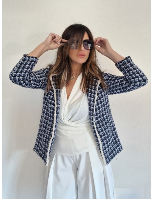 Giacca Quadretti Blu Bianco