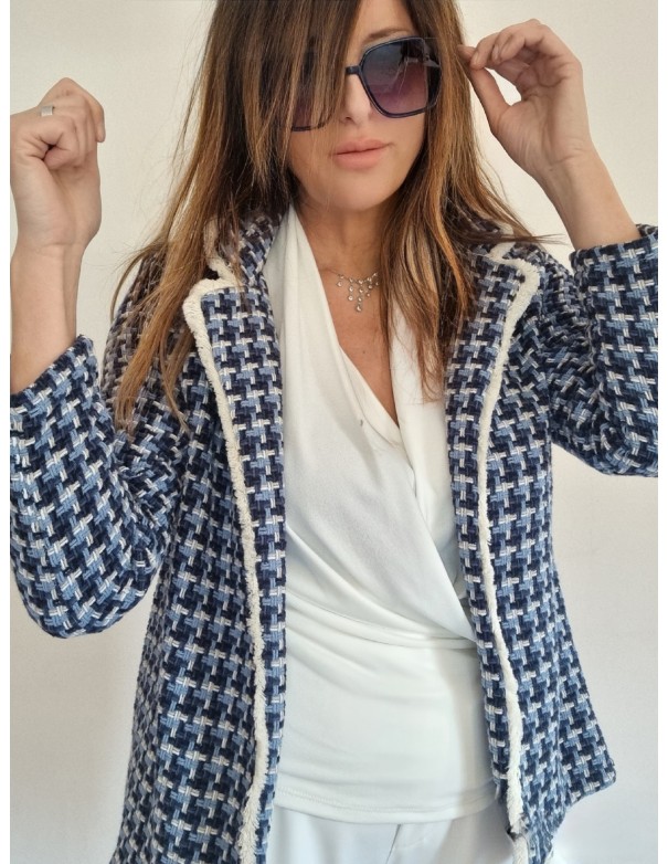 Giacca Quadretti Blu Bianco