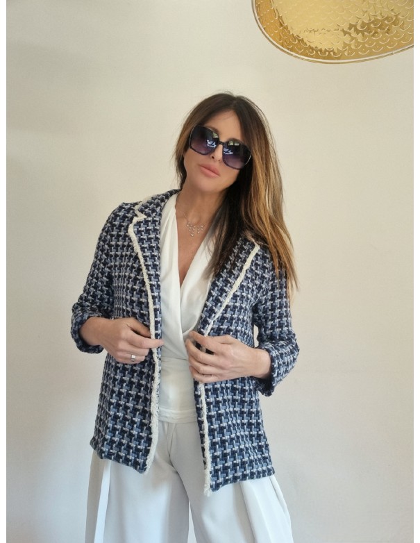 Giacca Quadretti Blu Bianco
