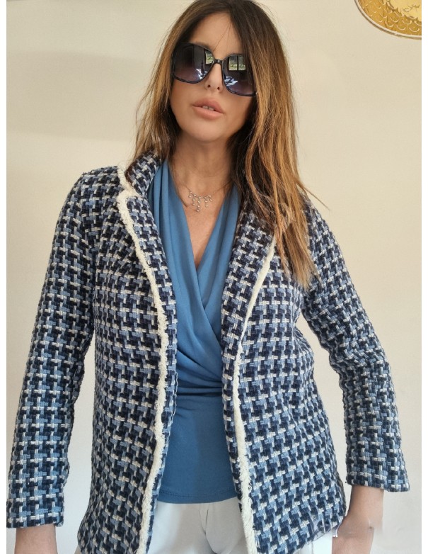 Giacca Quadretti Blu Bianco