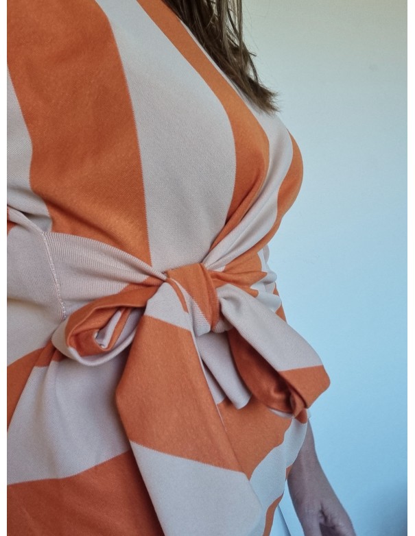 Maglia Rigata Beige Arancio con Fiocco