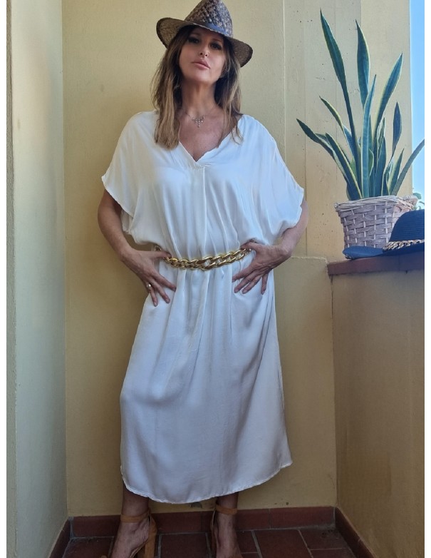 Abito Ampio Lungo Bianco Viscosa