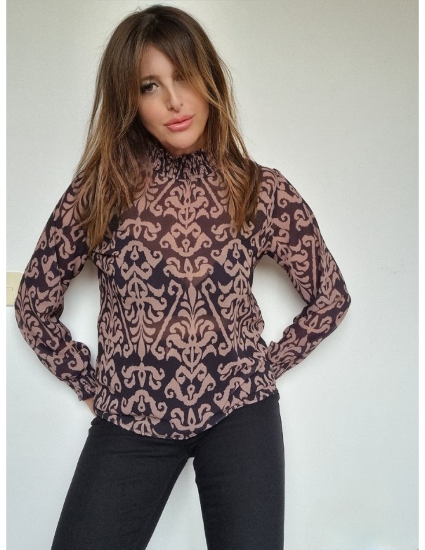 Camicia  Fantasia Nera e Color Cipria