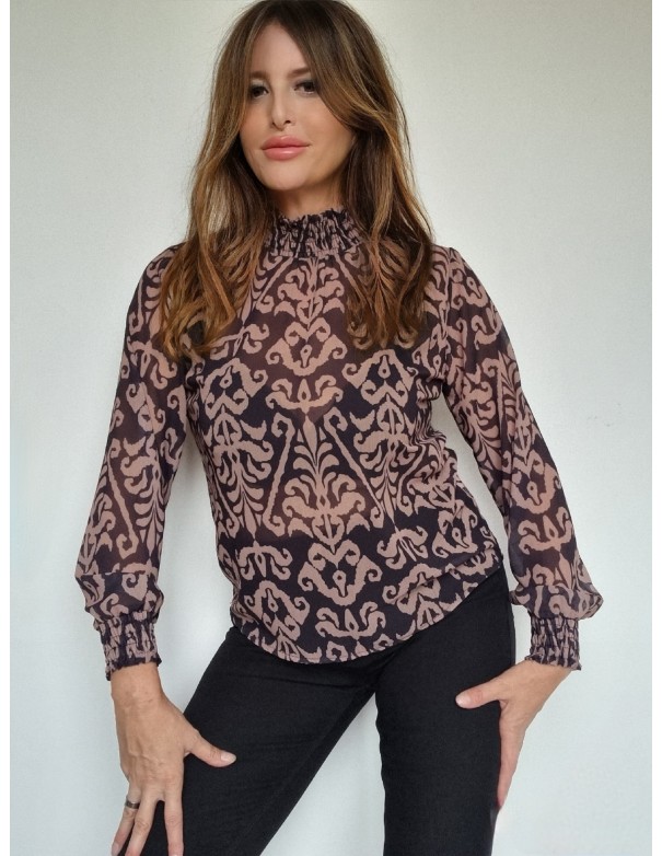 Camicia  Fantasia Nera e Color Cipria