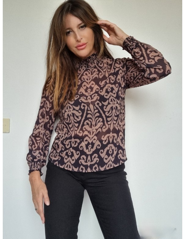 Camicia  Fantasia Nera e Color Cipria