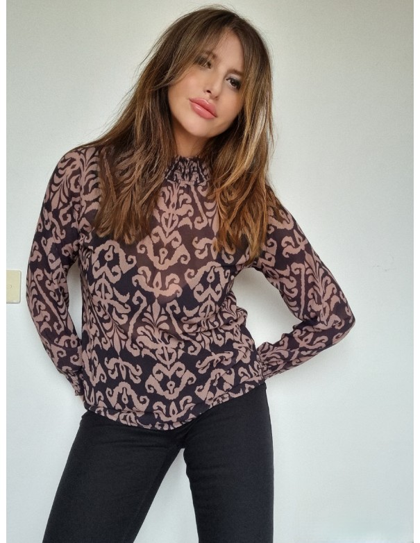 Camicia  Fantasia Nera e Color Cipria