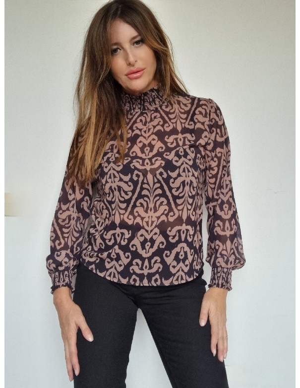 Camicia  Fantasia Nera e Color Cipria