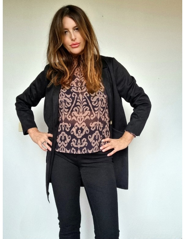 Camicia  Fantasia Nera e Color Cipria