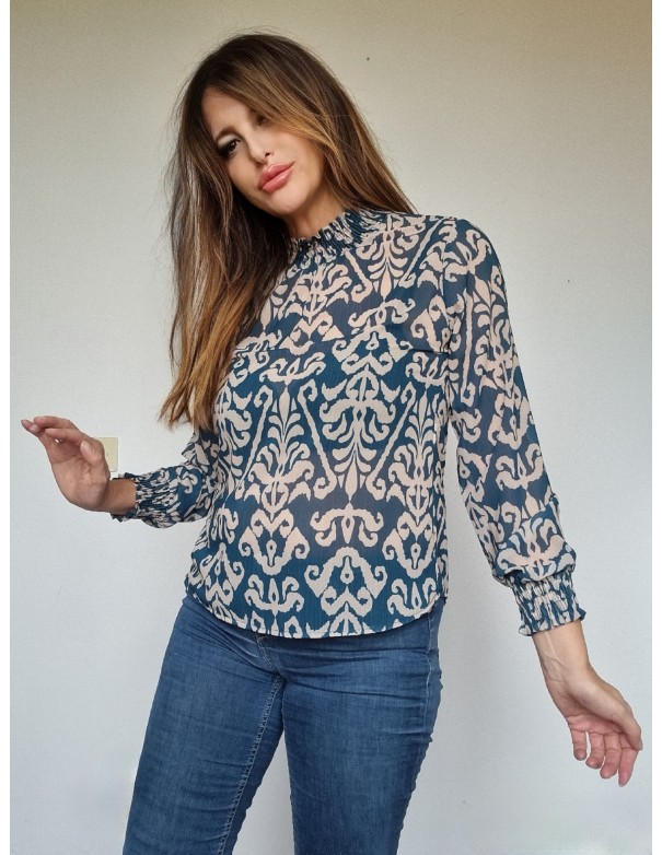 Camicia  Fantasia Verde Pavone e Beige