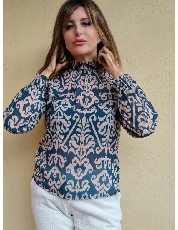 Camicia  Fantasia Verde Pavone e Beige