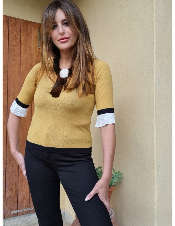 Maglia Giallo Ocra Manica con Gala