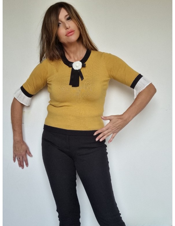 Maglia Giallo Ocra Manica con Gala