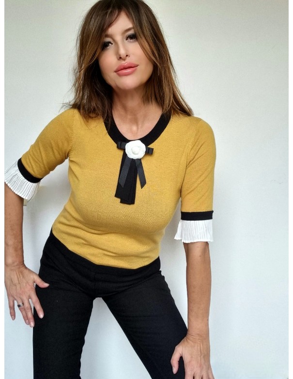 Maglia Giallo Ocra Manica con Gala