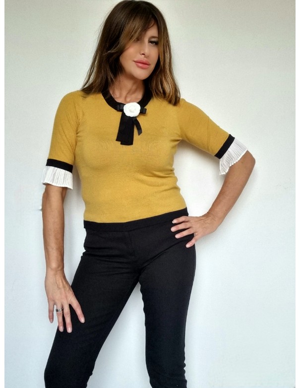 Maglia Giallo Ocra Manica con Gala