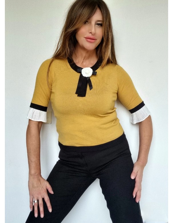 Maglia Giallo Ocra Manica con Gala