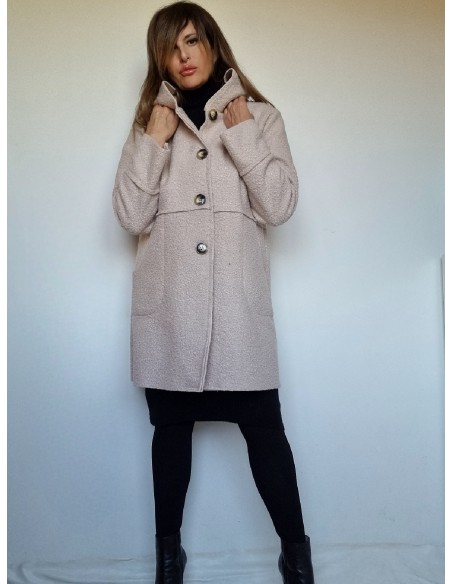 Cappotto Champagne con Cappuccio caldo, manica larga con bottoni taglio regolare ampio con cappuccio
