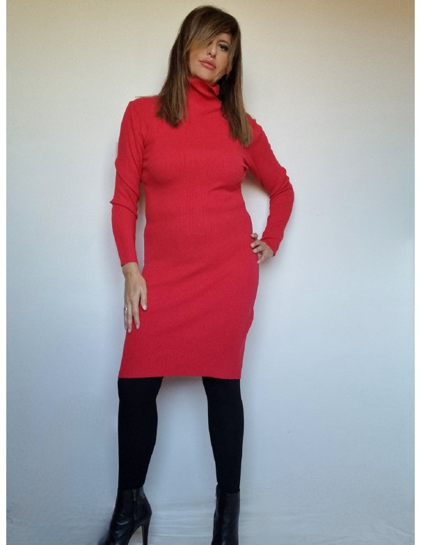 Abito Rosso Corallo Maglia Morbida