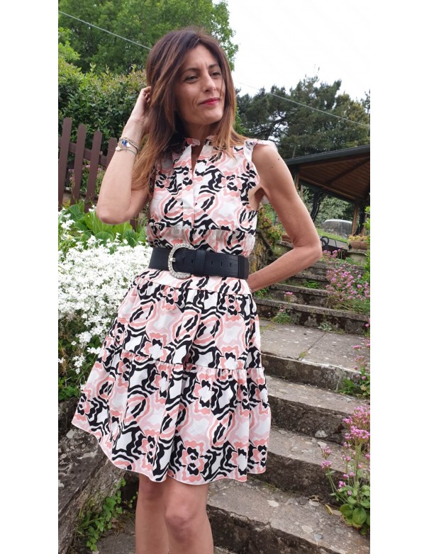 Abito in fantasia rosa/nero/bianco