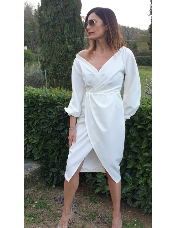 Vestito Incrociato Beige Bianco